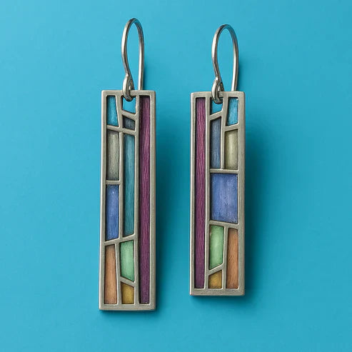 Bunte Emaille Mosaik Ohrringe im Boho Stil