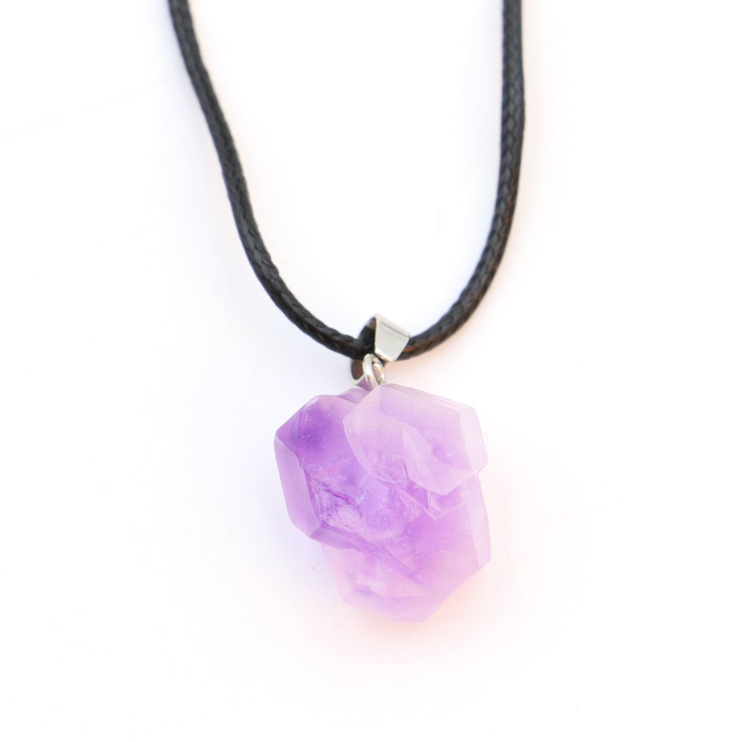 Natürlicher Amethyst Kristall Anhänger Halskette mit verstellbarem Lederband