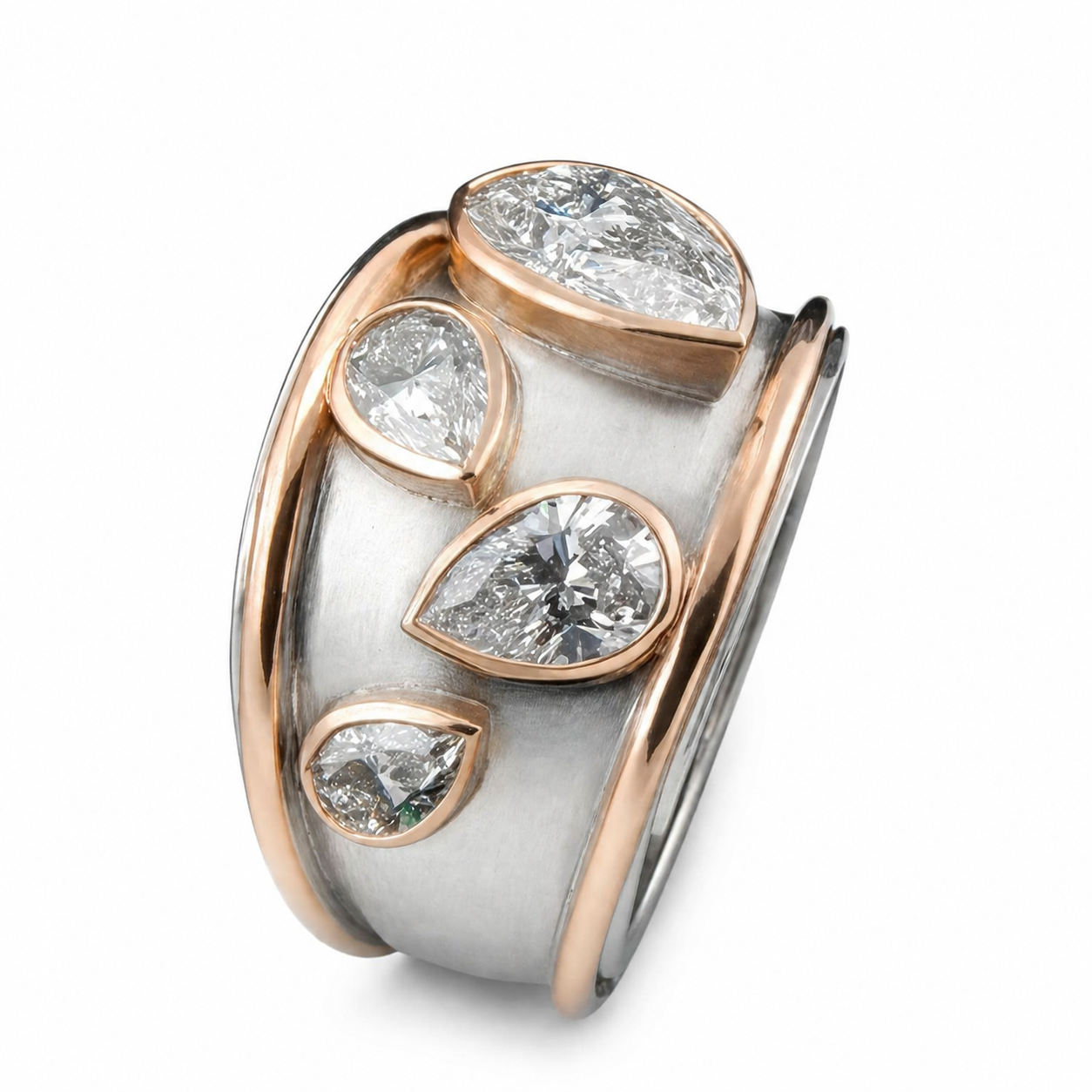 Vintage-Edelstahlring mit Zirkonen in Zargenfassung