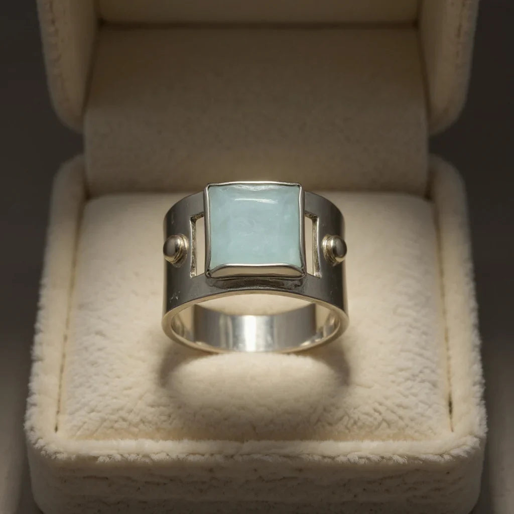 Vintage-Edelstahlring mit grünem Mondstein