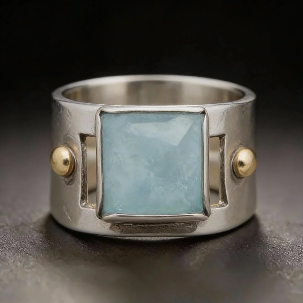 Vintage-Edelstahlring mit grünem Mondstein