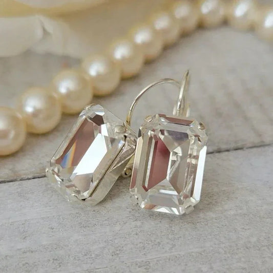 Elegante Vintage Ohrringe mit großen klaren Rechteck Kristallen