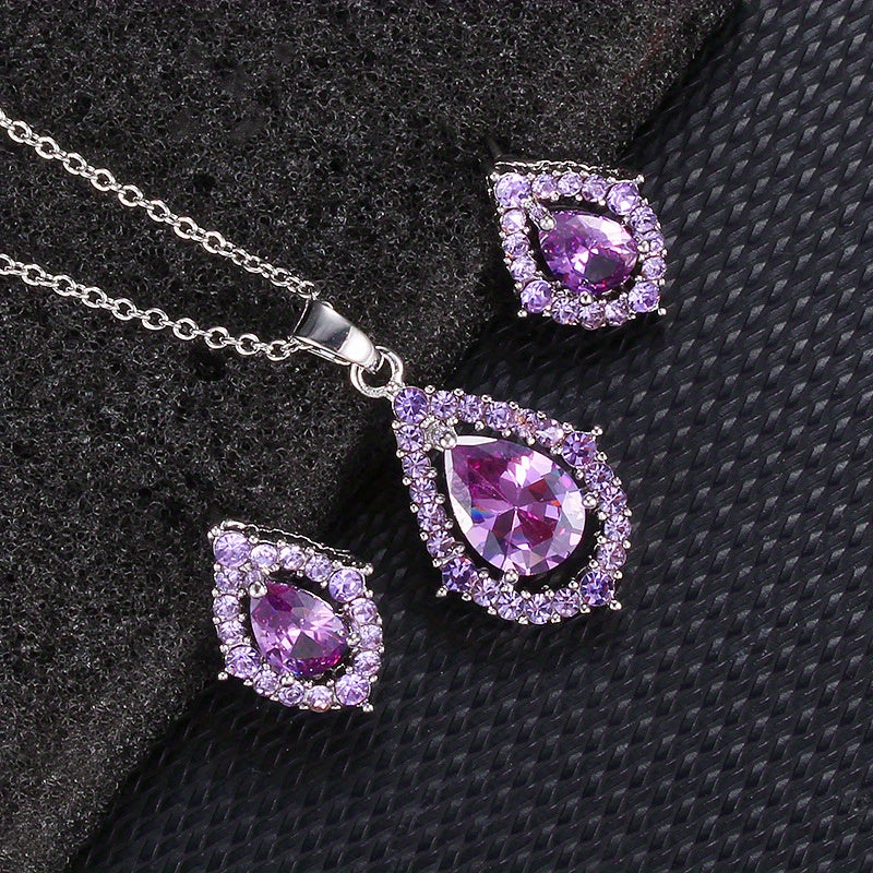 Edles Lila Amethyst Tropfen Schmuckset mit Kette und Ohrringen
