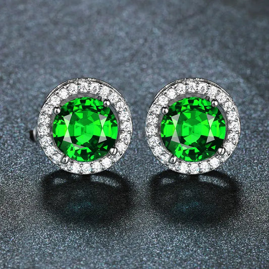 Funkelnde smaragdgrüne Edelstein-Ohrstecker mit Zirkonia-Halo