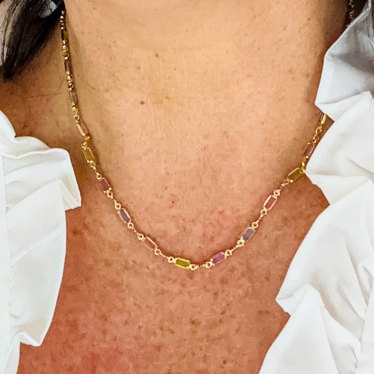 Isabella Halskette – Zarte Kette mit bunten Zirkonia Steinen