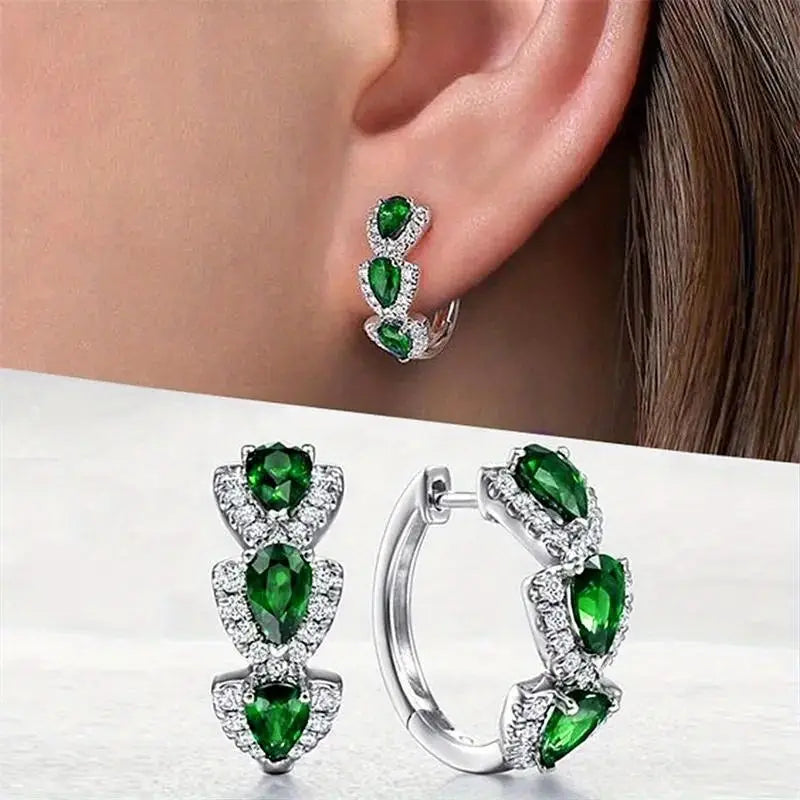 Elegante Tropfenform Ohrringe mit funkelnden Zirkonia und farbigen Kristallen
