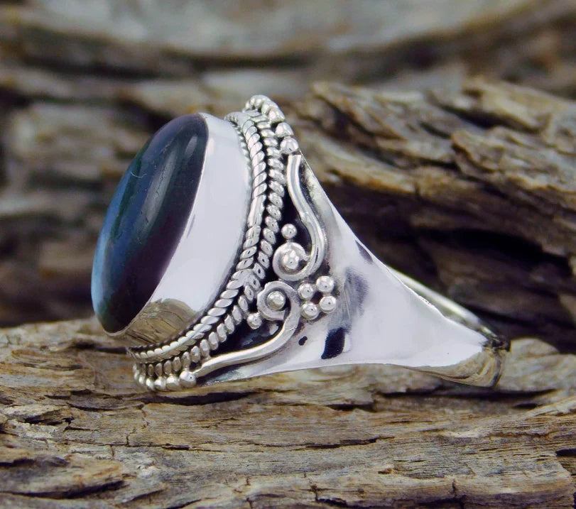 Vintage Edelstahlring mit Mondstein