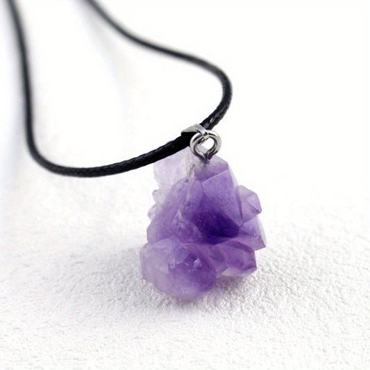 Natur Amethyst Rohstein Kristall Anhänger Halskette Lederband