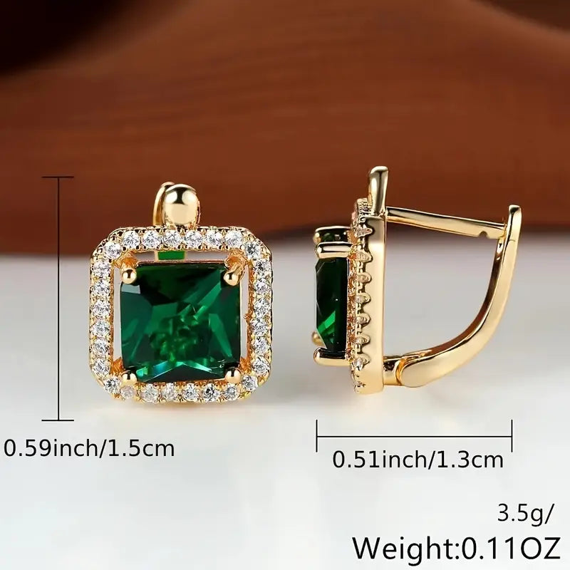 Glamouröse Ohrringe mit quadratischem grünem Zirkon und Strasskranz
