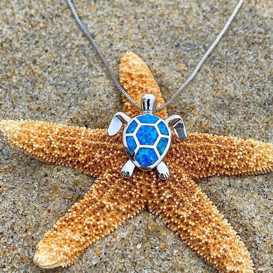 Opal Schildkröten Schmuckset mit Halskette und Ohrsteckern im Meeresstil