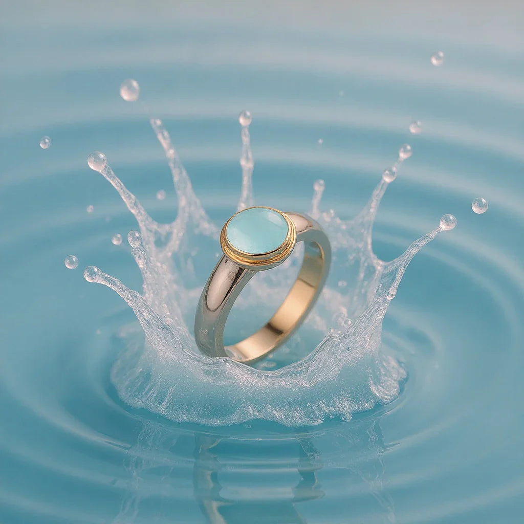 Zweifarbiger Ring mit Aquamarin-Chalcedon-Stein