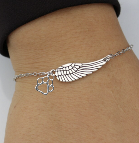 Engelsflügel Pfotenabdruck Armband zum Gedenken an Haustiere