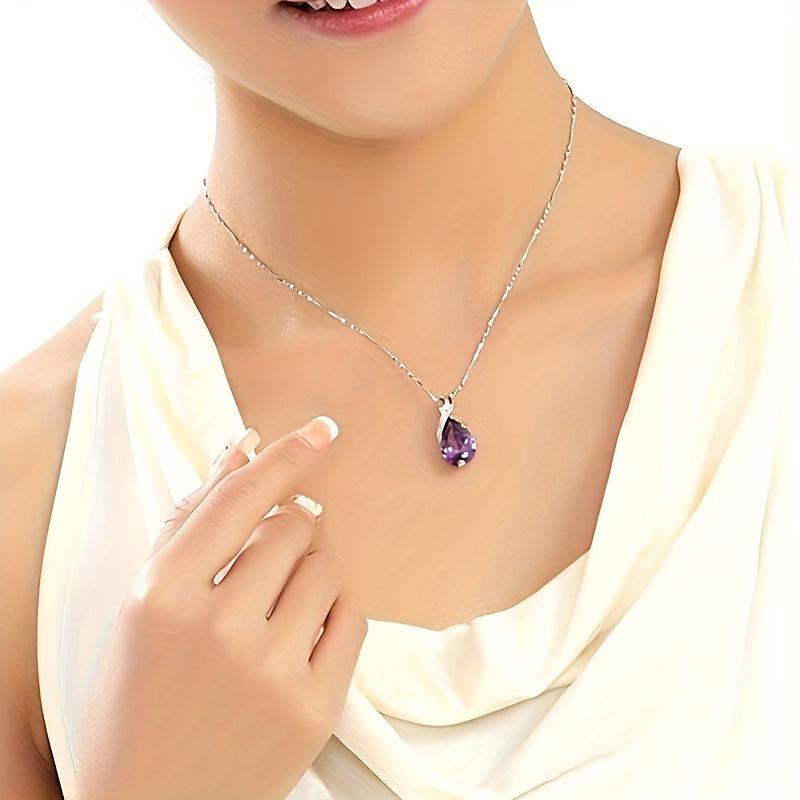 Elegante Amethyst Tropfen Anhänger Halskette für Damen