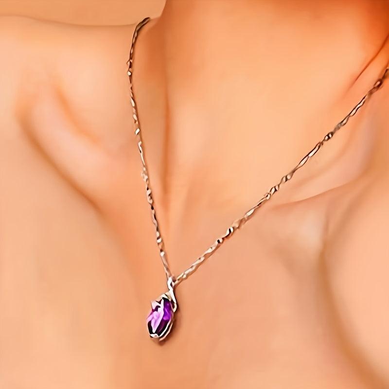 Elegante Amethyst Tropfen Anhänger Halskette für Damen