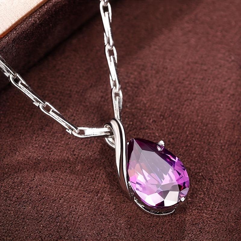 Elegante Amethyst Tropfen Anhänger Halskette für Damen