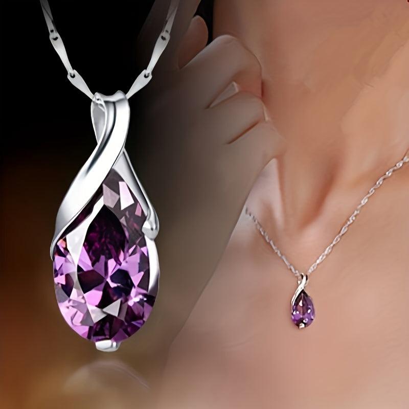 Elegante Amethyst Tropfen Anhänger Halskette für Damen