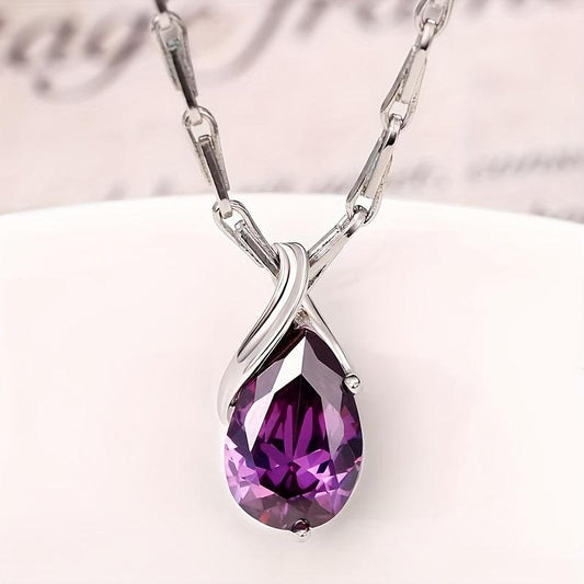Elegante Amethyst Tropfen Anhänger Halskette für Damen