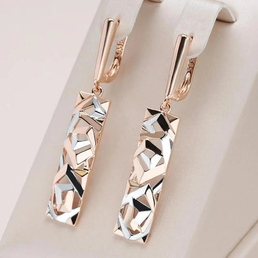 Elegante Geometrische Ohrringe Rosé- und Weißglänzend Rechteckig