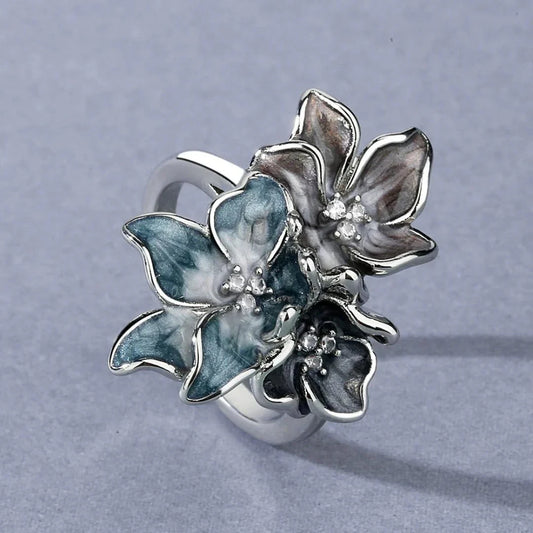 Edelstahlring mit floraler Emaille
