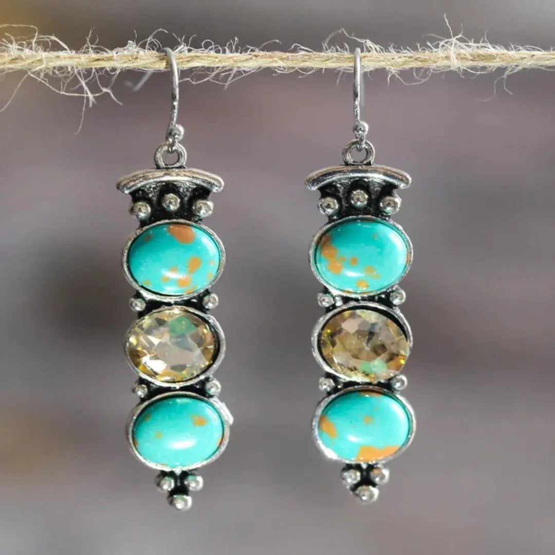 Boho-Chic Türkis- und Citrin-Ohrringe im Vintage-Stil