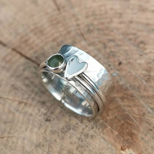 Herzring mit grünem Stein – Sterlingsilber
