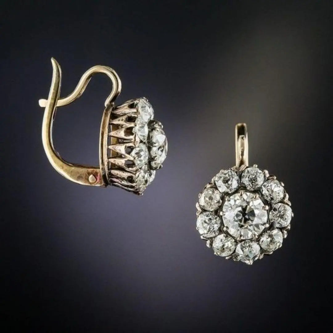 Vintage Diamant Blumen-Cluster Ohrringe im eleganten Haken-Design