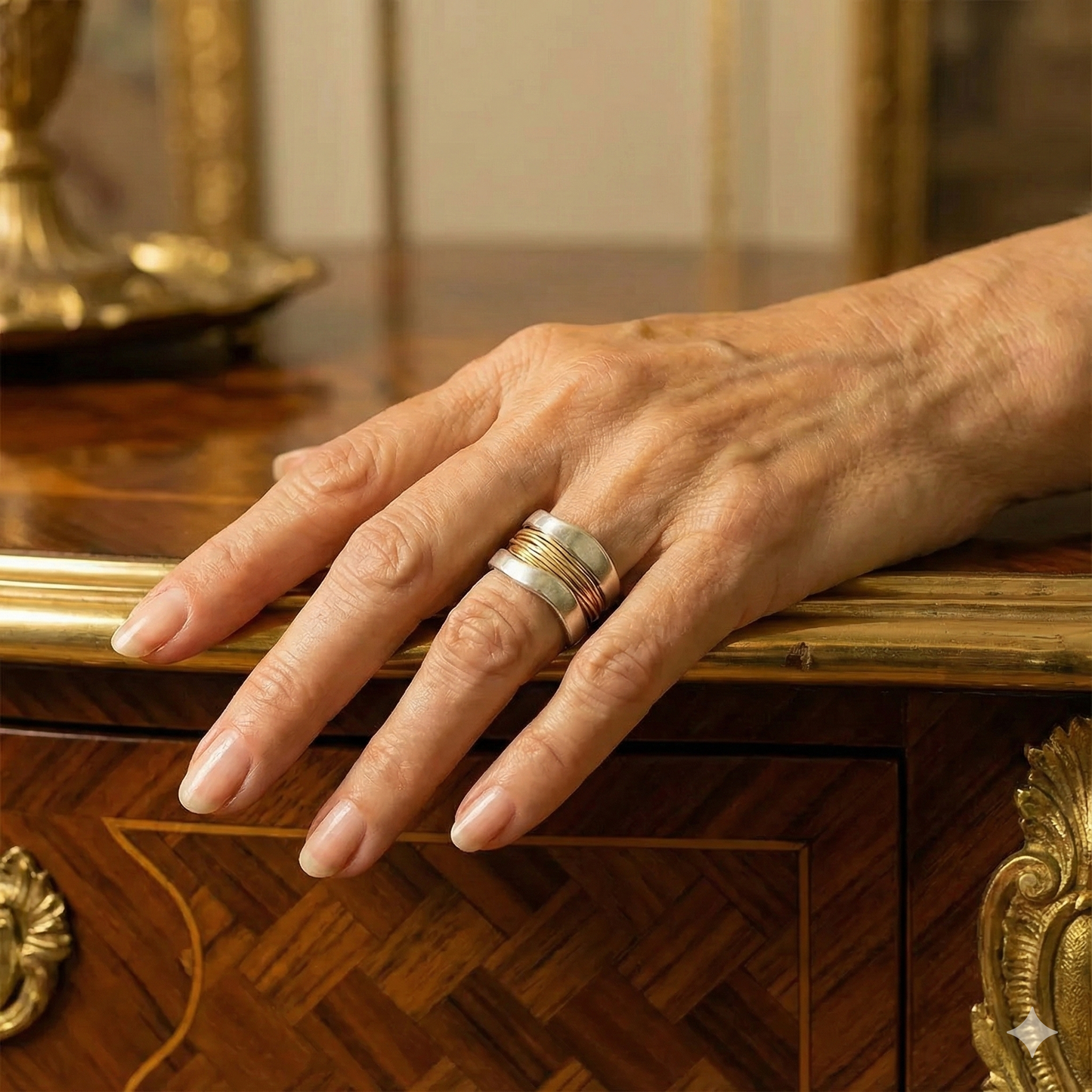 Ring mit goldenen Fasern