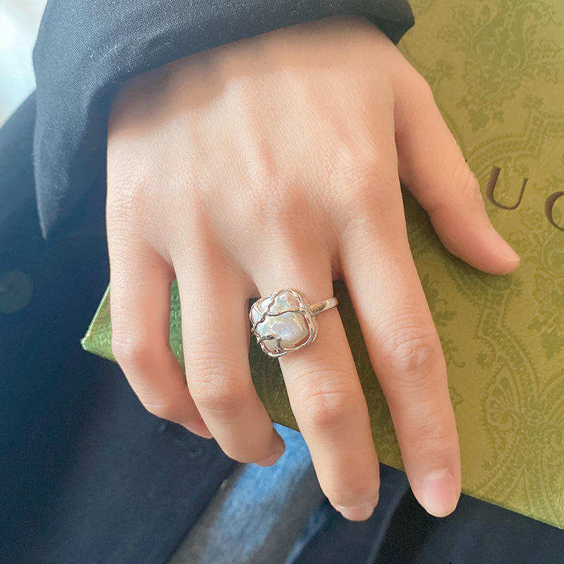 Vintage-Edelstahlring mit natürlicher Perle