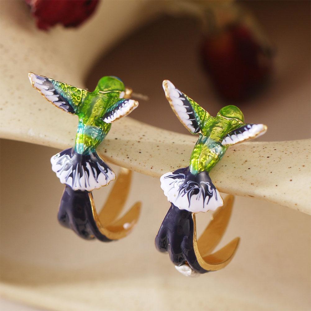 Exotische Kolibri Emaille Ohrringe mit einzigartigem Design