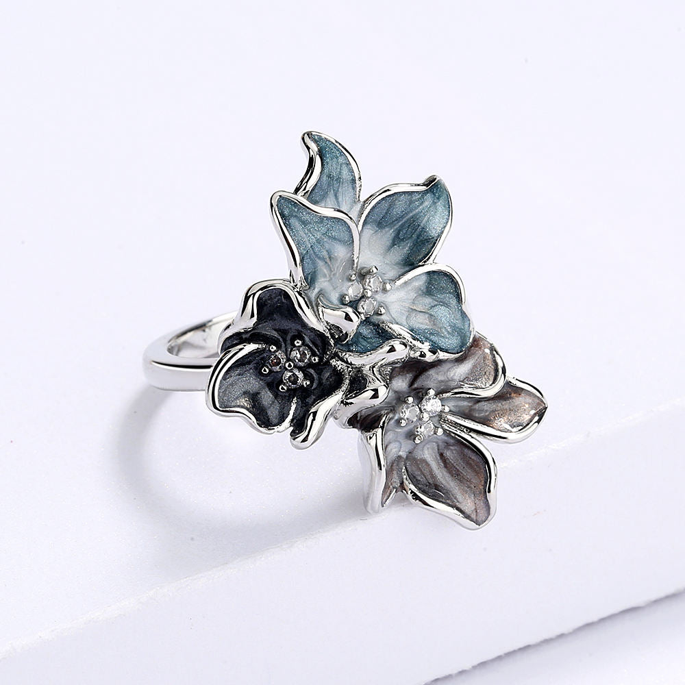 Edelstahlring mit floraler Emaille