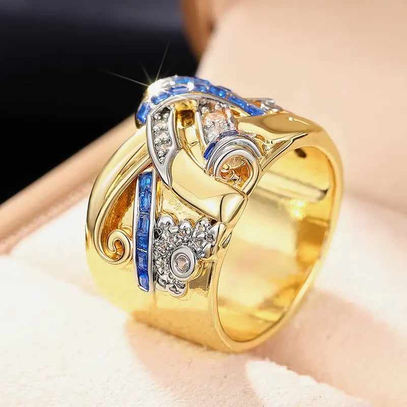 Eleganter Goldring mit Saphir und Diamanten im Vintage-Stil