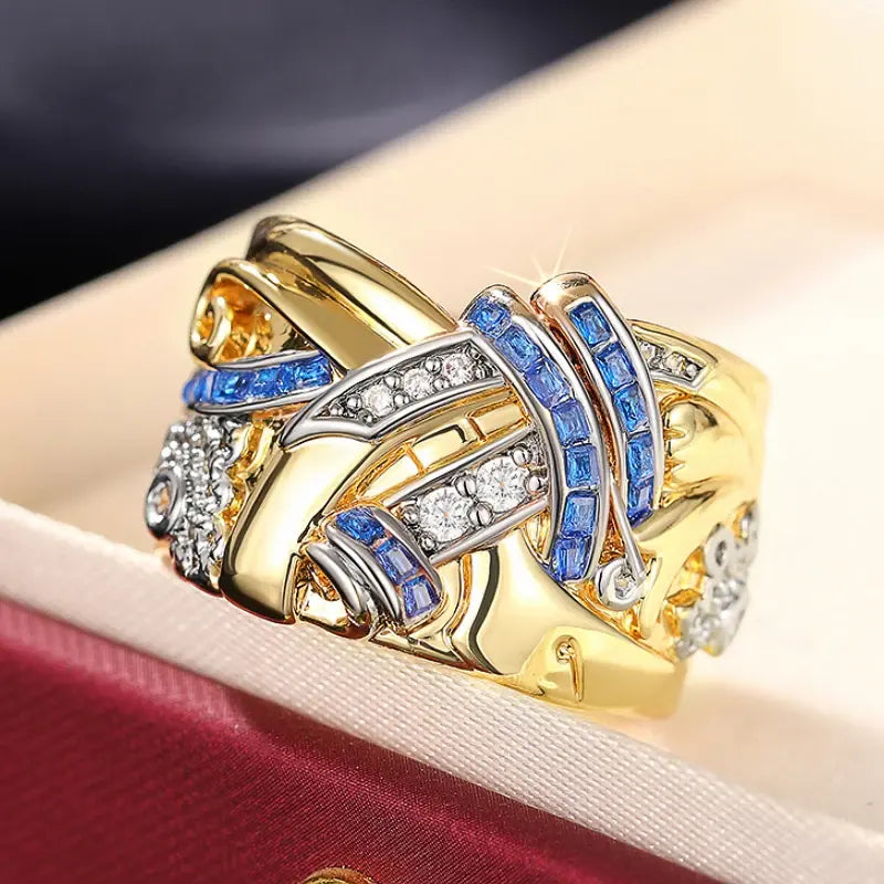 Eleganter Goldring mit Saphir und Diamanten im Vintage-Stil