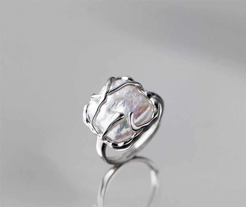 Vintage-Edelstahlring mit natürlicher Perle