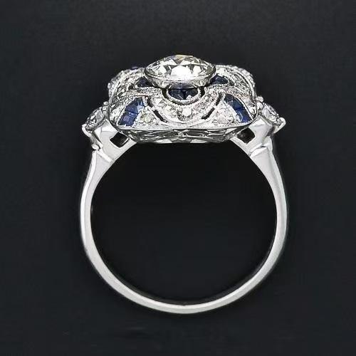 Art-Deco-Silberring mit blauem Zirkonia