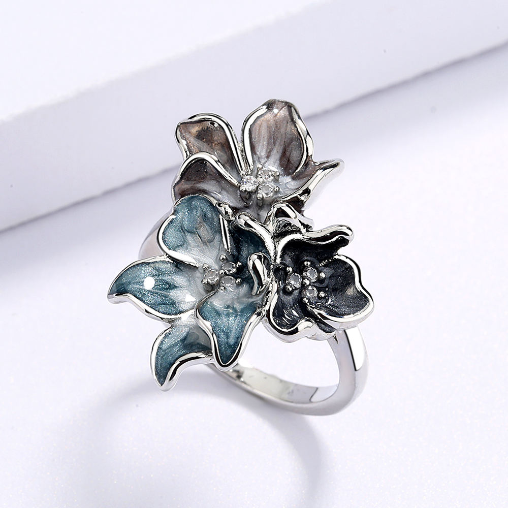 Edelstahlring mit floraler Emaille