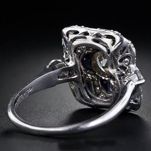 Art-Deco-Silberring mit blauem Zirkonia