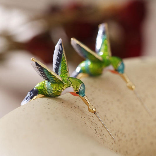 Exotische Kolibri Emaille Ohrringe mit einzigartigem Design