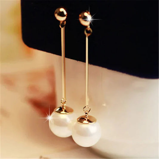 Elegante Perlen Ohrhänger – Lange Tropfenform mit Stab-Detail
