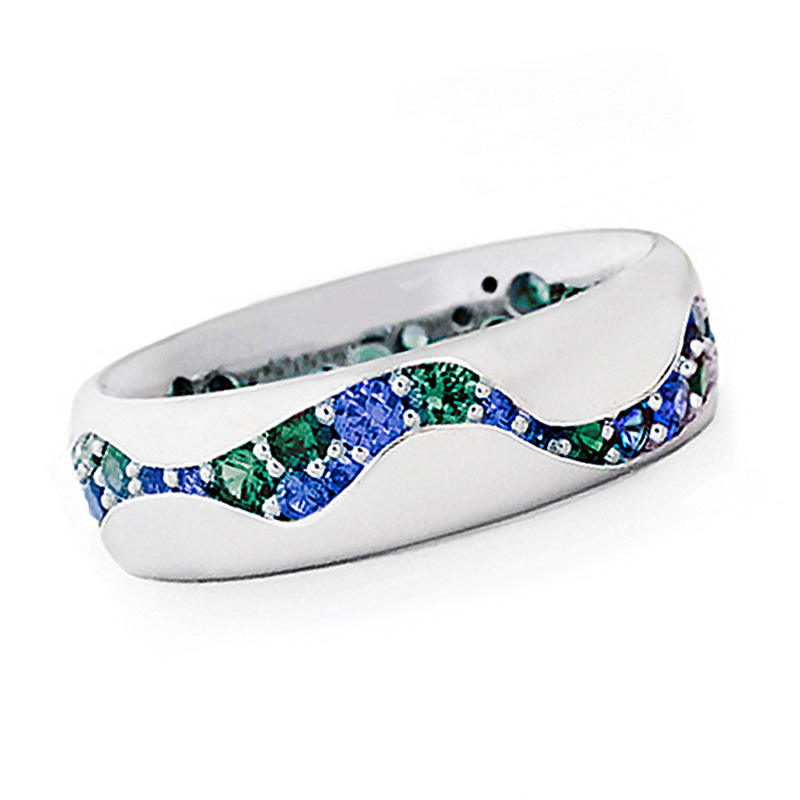 Vintage-Edelstahlring mit blauen und grünen Kristallen