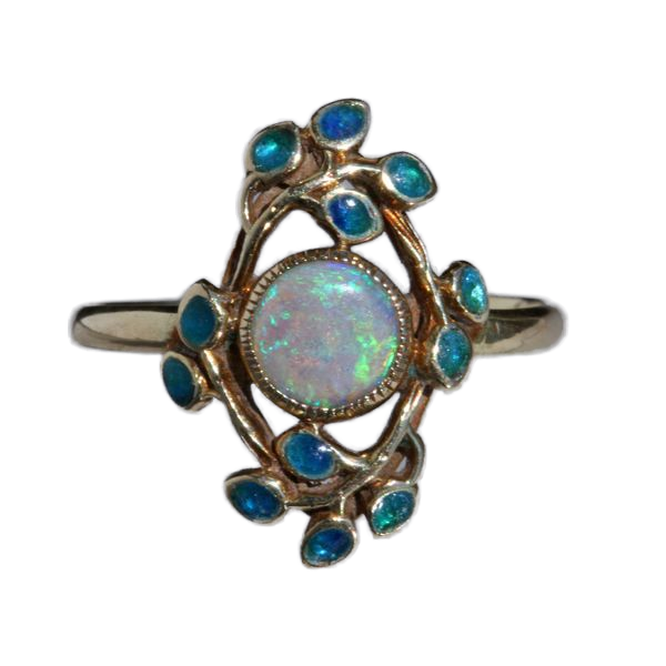 Vintage-Blumenring mit Opal Pal und türkisfarbenen Steinen