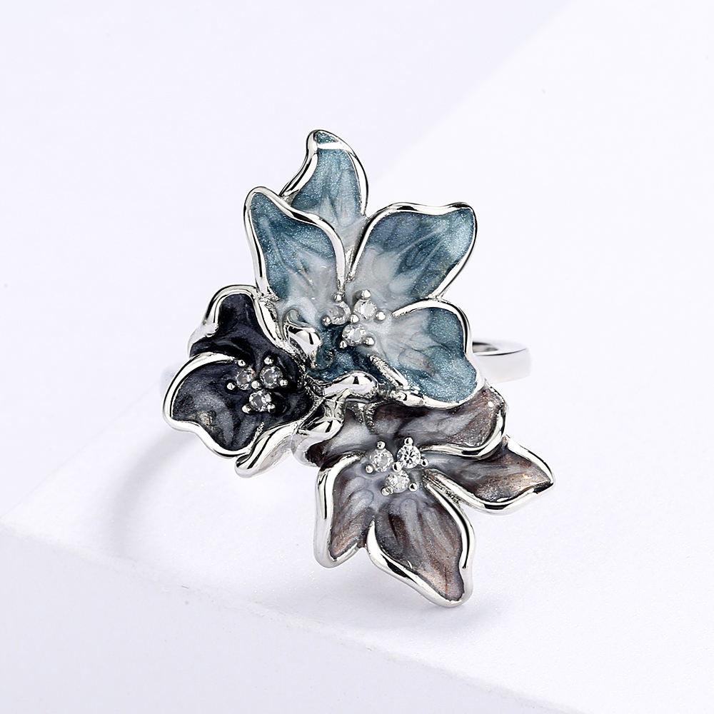Edelstahlring mit floraler Emaille