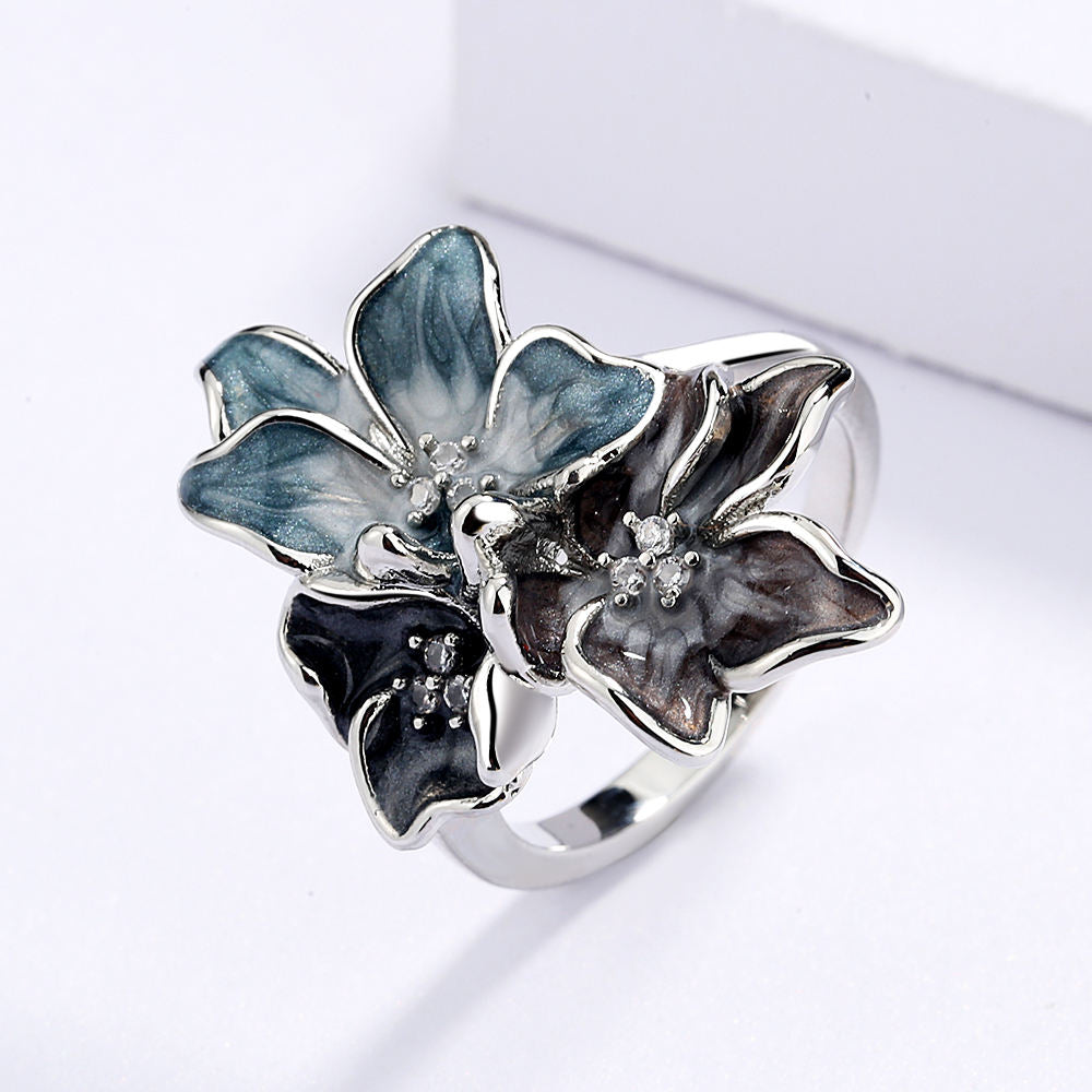 Edelstahlring mit floraler Emaille