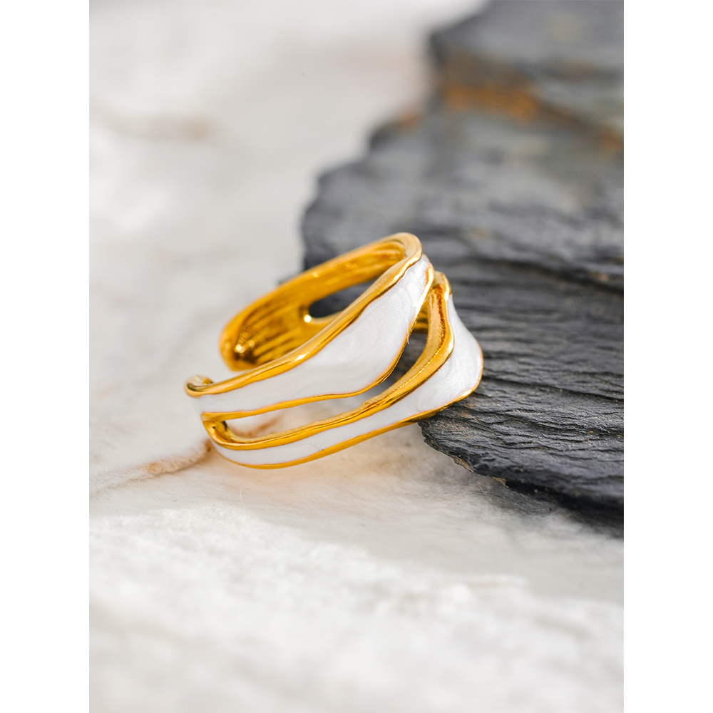 Edelstahlring mit weißer Emaille