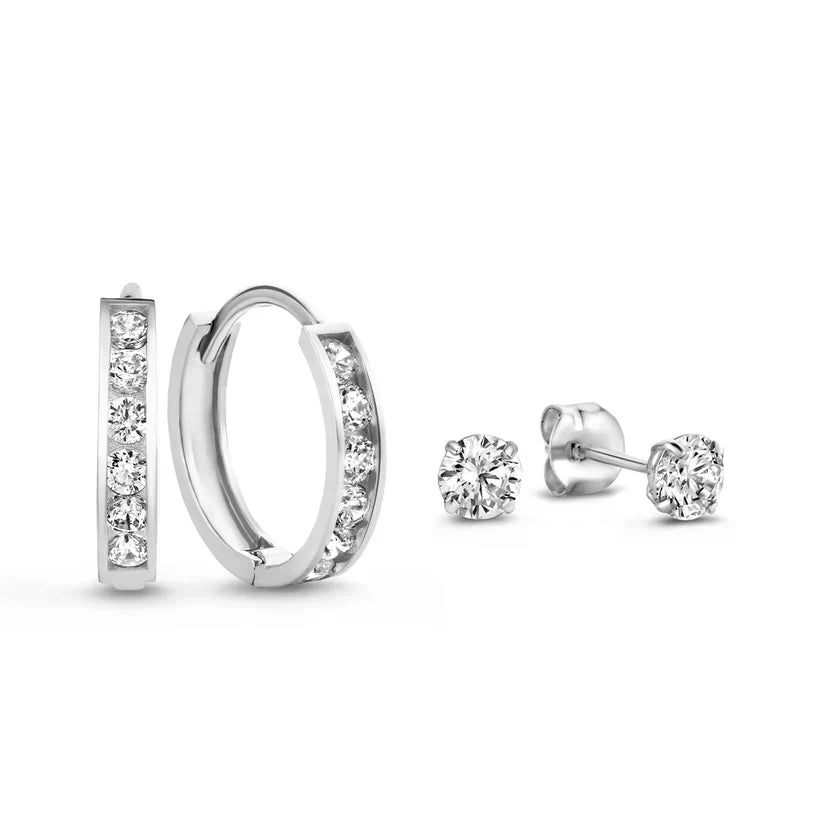 Funkelnde Zirkonia Ohrring Set mit Creolen und Stecker