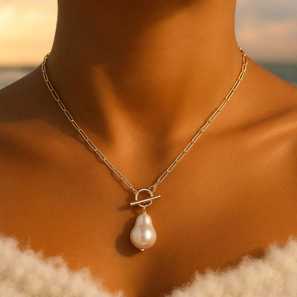 Elegante Barockperlenkette mit T-Verschluss und Gliederkette