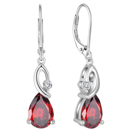 Elegante Birnen-Rubin Ohrringe mit Zirkon-Akzenten für Damen