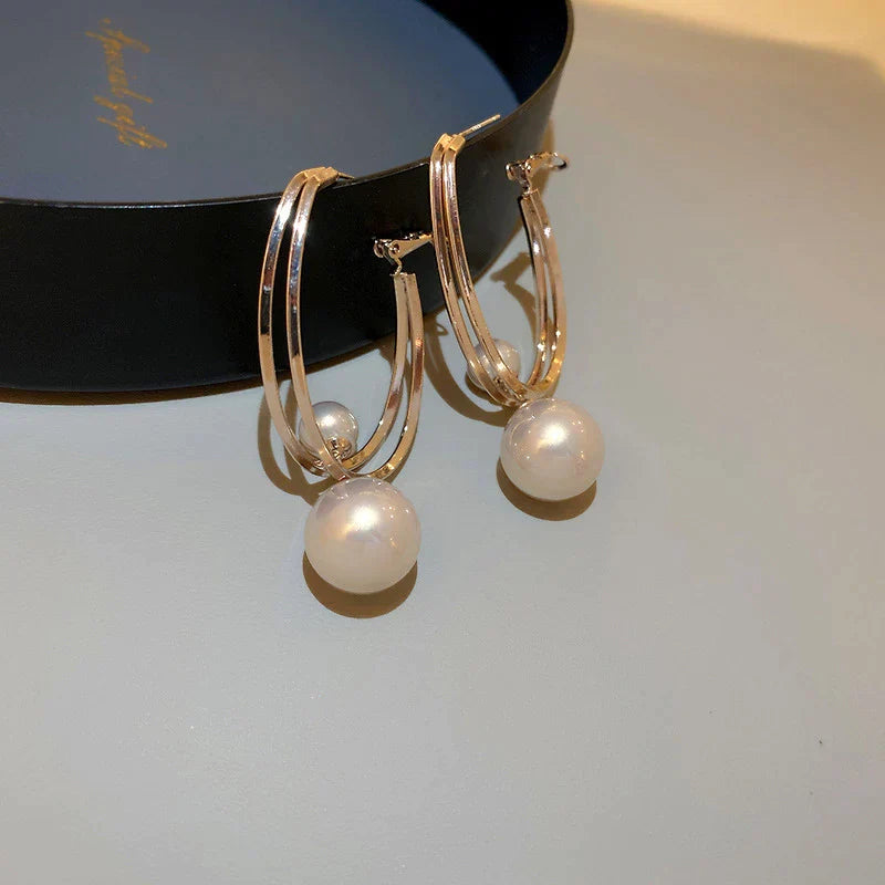 Elegante Perlen Ohrhänger mit doppelten Creolen für Damen