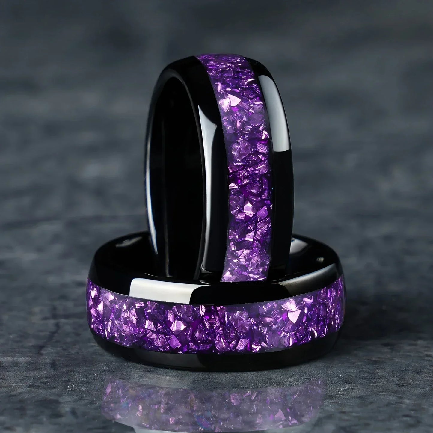 Edelstahlring mit lila Zirkonia-Inlay