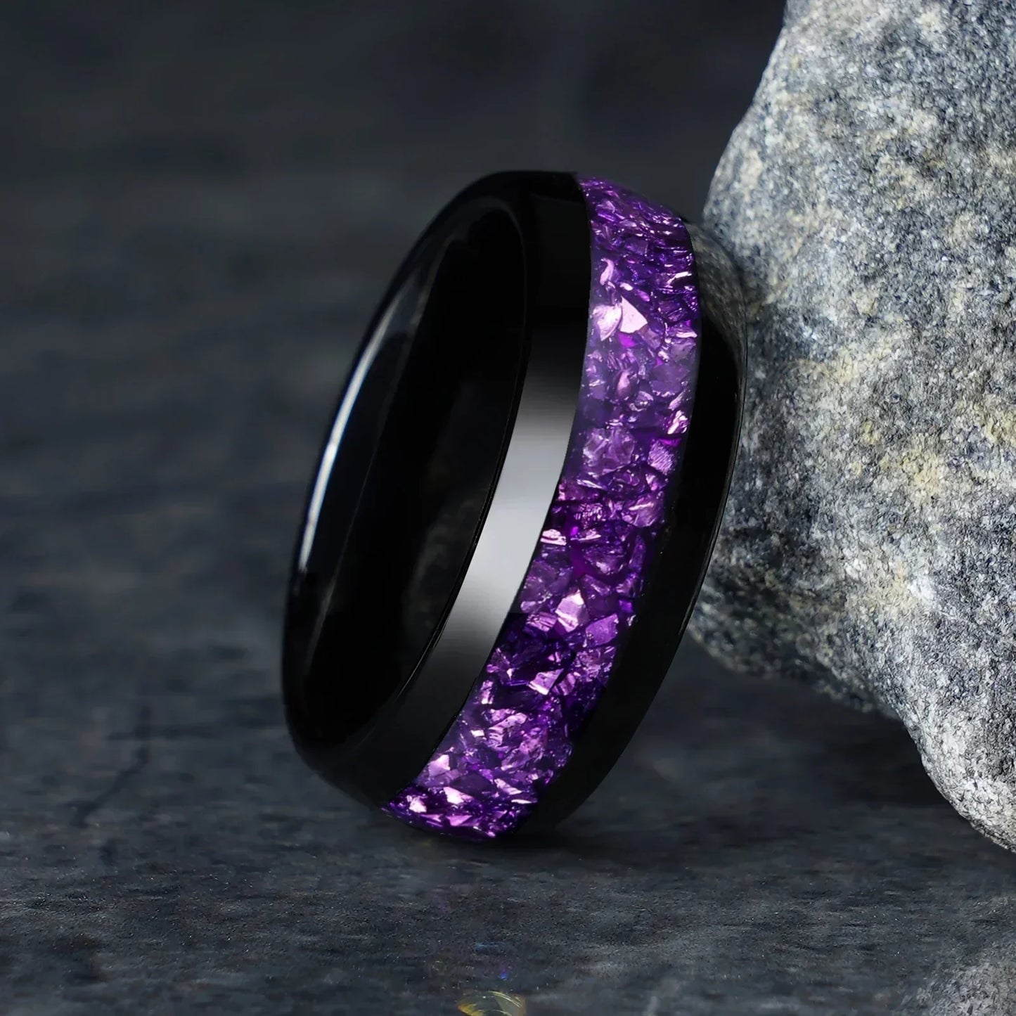 Edelstahlring mit lila Zirkonia-Inlay