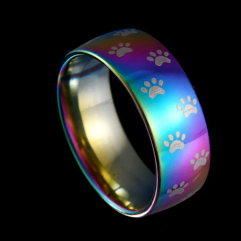 Bastelring aus Edelstahl mit Regenbogenpfotenabdruck